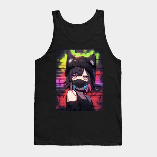 Kawaii Aesthetic Colorful Nekomimi Anime Cat Girl Graffiti Art Style Tank Top by TenchiMasaki